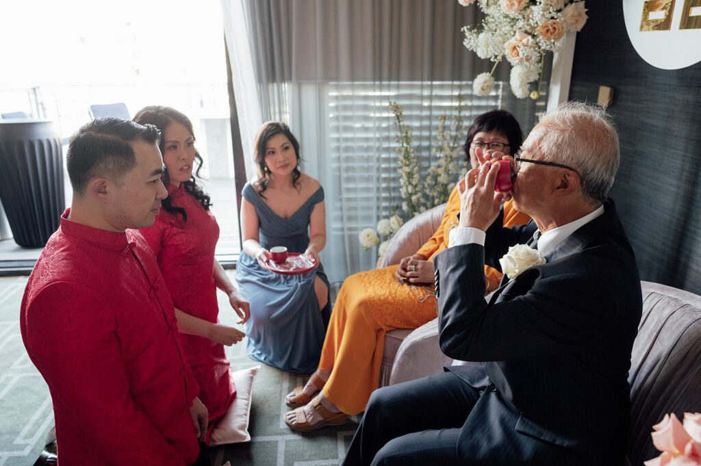 dad drinking tea during tea ceremony